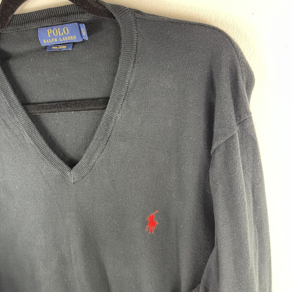 Polo Ralph Lauren Sweater Mens Medium XL Crewneck Long Sleeve Black Pima Cotton - Picture 8 of 13